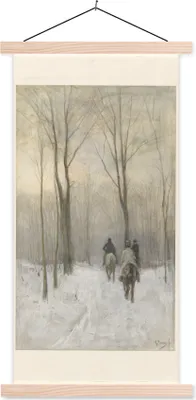 Produktbild von MuchoWow® Textilposter Reiter im Schnee im Haagse Bos - Gemälde von Anton Mauve 60x120 cm mit holzfarbenen Rahmen - Holz