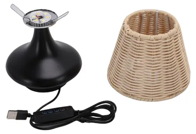 Image de Lampe de chevet vintage en rotin, style bambusoïde, avec abat-jour tressé, idéale pour une chambre ou un salon, de couleur noire