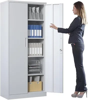 Zdjęcie produktu dla Szafka metalowa zamykana na klucz, 180 x 80 x 40 cm. Stalowa szafka z 4 regulowanymi półkami, idealna jako szafka wielofunkcyjna i do przechowywania w garażu, warsztacie, piwnicy i biurze (biały)
