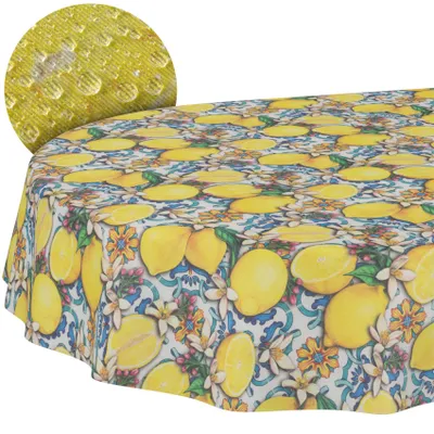 Tischdecke 3.0 Azulejos Zitrone Spanien Gelb Oval 180x140cm Schnittkante Wachstuch, Hauptbild
