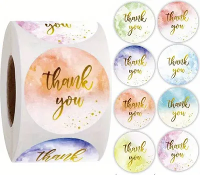 Produktbild von GKA 50 Stück Geschenkaufkleber Danke Thank You Aufkleber Etiketten Dekorative Sticker mit Gold Effekt 25 mm rund selbstklebend marmoriert
