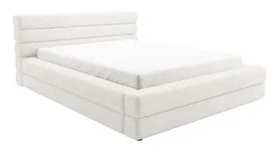 Image de Lit avec coffre de rangement intégré, dimensions 180x200, modèle Elias, design moderne, sommier à lattes - couleur crème, Image générée par une IA