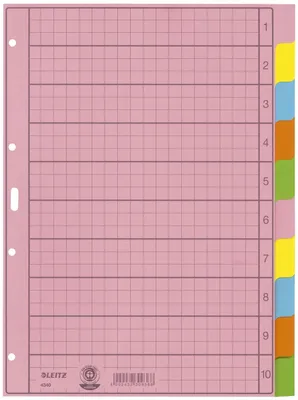 Zdjęcie produktu dla 25x Leitz 4340-00-00 Indeks - czysty, papier, A4, 10 arkuszy, zakładki 2x 5-kolorowe