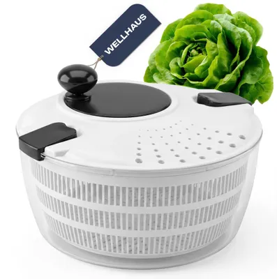 Immagine prodotto di WELLHAUS: Centrifuga per insalata da 4 litri, manuale, per verdure, con beccuccio di scarico