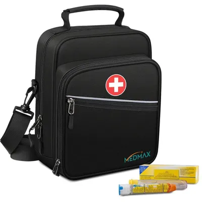 Productafbeelding van Koeltas voor medicijnen, geïsoleerde draagtas voor insuline, EpiPen, diabetesbenodigdheden, astma-inhalator, zwart
