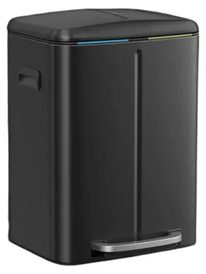 Image de Système de tri des déchets 2x20 litres - Conteneur à déchets en métal - 2 compartiments - 44,4 x 40,8 x 60,2 cm