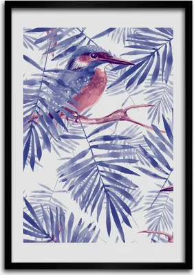 Produktbild von Bild - Bilderrahmen - Foto - 70 cm x 100 cm - MDF - Rahmen - Wandkunst - Blätter der Palme und des Vogels