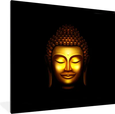 Produktbild von MuchoWow® MuchoWow® Gerahmtes Poster Buddha - Gesicht - Gold 40x40 cm - Poster mit zchwarzem Bilderrahmen - Mit Rahmen - Wanddekoration Schlafzimmer