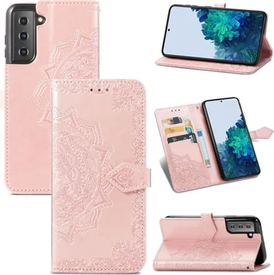 Productafbeelding van König Design hoesje, compatibel met Samsung Galaxy S22 5G, kunstleren telefoonhoesje - telefoonhoesje in rosé goud