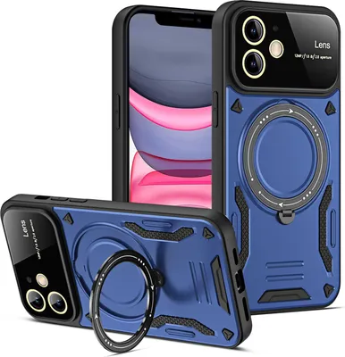 Produktbild von Rüstung Handyhülle für iPhone 12 Dual-Layer Magnetisches Ringhalter Ständer Magsafe Hülle Blau