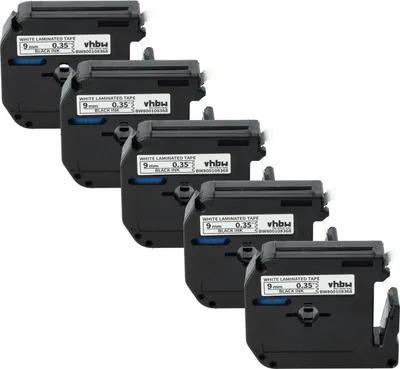 Produktbild von vhbw 5x Schriftband-Kassette kompatibel mit Brother P-Touch 70HK, 70BM, 70SP, 70BMH, 70HOL, 70BBVP, 70HOT Etiketten-Drucker 8m x 9mm Schwarz auf Weiß