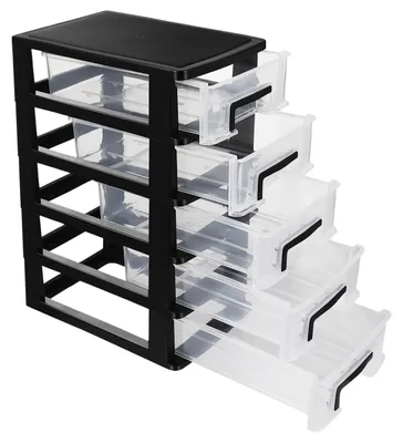 Schubladenschrank 5 Schubladen Kunststoff Organizer schwarz transparent