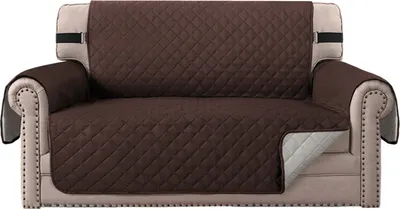 Produktbild von (2 Sitzer, Braun) wasserabweisend Sofabezug, rutschfester Couchbezug mit elastischem Riemen, Sesselbezug, weicher, gesteppter Sitz für Hunde und Haustiere, Rautenstich