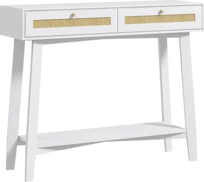 Image de Console couloir - Table d'appoint - 100x30x81 cm - 2 tiroirs - Etagère ouverte - Bois mélaminé - Montage nécessaire - Blanc