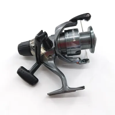 A fishing reel is displayed against a white background.