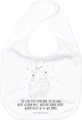Produktbild von Mr. & Mrs. Panda Schlabberlatz Eisbär Umarmen - Weiß - Geschenk, Lätzchen, Lustige Sprüche, Für Babys, Sabberlätzchen, Baumwoll-Lätzchen, Sabber