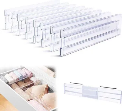 Obrázek produktu pro Sada organizérů do zásuvek, 8dílná, průhledná, plastová, nastavitelná