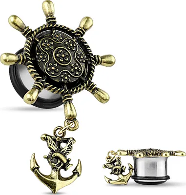 Produktbild von Flesh Tunnel Plug Edelstahl Ohr Piercing Fake Anker Anchor Steuerrad Ohrstecker  16 mm