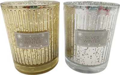 Image de 2 x bougies dans un verre cannelé 'Silver Winter' Bougie d'hiver Bougie décorative