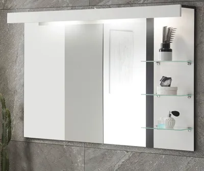 Produktbild von Bad Spiegel "Design-D" weiß Hochglanz Wandspiegel inkl. LED Beleuchtung 120 x 85 cm