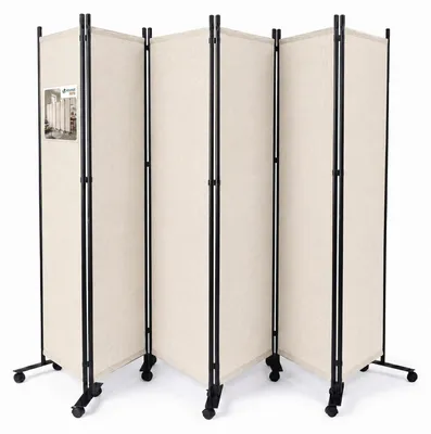 Produktbild von VOUNOT® Paravent Raumteiler 6 Teilig auf Rollen Freistehend 340 x 30 x 164 cm Beige