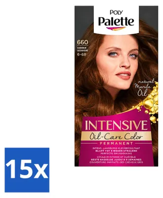 Imagen del producto de 15 tintes para el cabello Poly Palette, color castaño dorado 660, envase de 115 ml, pack ahorro, 15 unidades