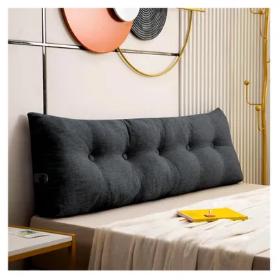 Produktbild von Rückenkissen 160 cm - Lesekissen für Bett und Sofa mit Waschbarem Bezug und Praktischem Seitenfach (Dunkelgrau)