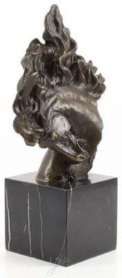 Obrázok produktu pre Casa Padrino luxusná bronzová figúra hlava koňa bronz / zlato / čierna 16,3 x 10,3 x v. 30 cm - Dekoratívna socha s mramorovým podstavcom