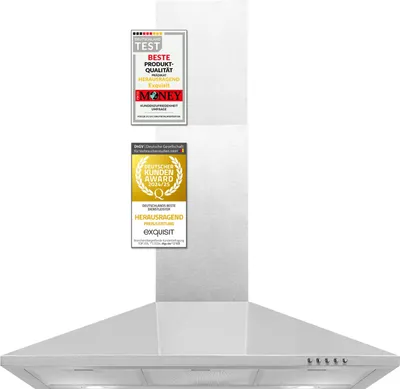 Produktbild von Exquisit Dunstabzugshaube KH 90-8 | Kaminhaube | Energieeffizienklasse B | Inox | 90cm breit | Wandmontag | Aktivkohlefilter
