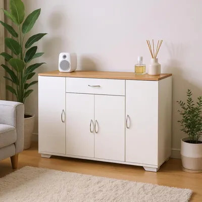 Produktbild von FurnitureR Weiße Kommode, Moderne Kinderzimmer-Kommode mit Geräumigem Stauraum,