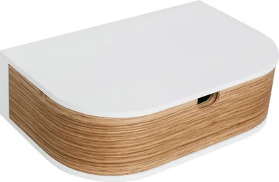 Produktbild von Kleine Hängendes Wandregal mit Schublade, abgerundete Ecken Design, Weiß, Eiche