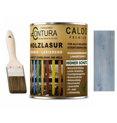 Produktbild von Contura Holzlasur Langzeitschutz Lasur + Pinsel Holz Außen Dauerschutzlasur Holzfarbe - 750ml. + Pinsel / Blau - 10.38