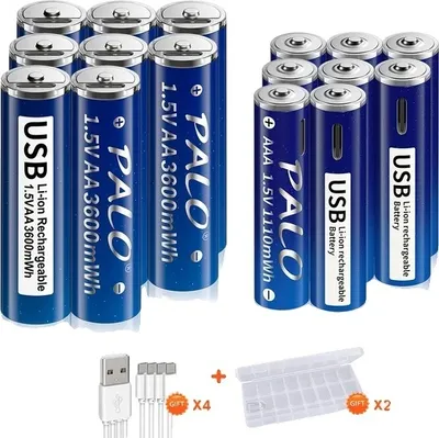 Immagine prodotto di Batterie ricaricabili, alta capacità, ricarica USB, 8AA 8AAA