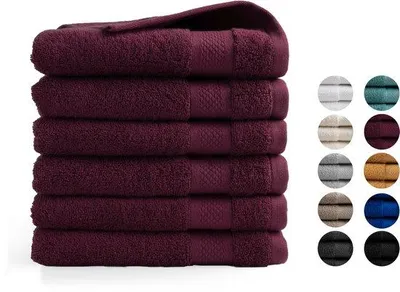 Imagen del producto de Juego de 6 toallas de baño Unyqoos® de 70 x 140 cm – 100% algodón, 500 g/m², calidad hotelera, color burdeos, certificadas y BSCI