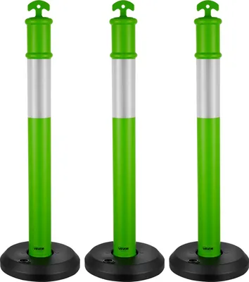 Obrázok produktu pre VEVOR dopravné vymedzovacie stĺpiky 3 ks (114 cm) s vyplniteľnou základňou a reflexnými pásmi, výstražné stĺpiky na staveniská, parkoviská, zábrany na kontrolu davu, zelené
