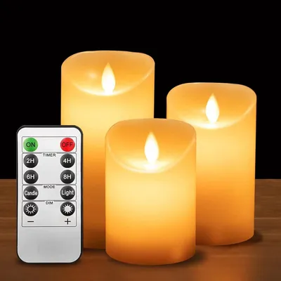 Immagine prodotto di Candele a LED, con effetto fiamma tremolante, set di 3 pezzi (10 cm, 12,5 cm, 15 cm), decorazioni natalizie, lanterne natalizie per interni, luce bianco caldo