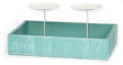 Zdjęcie produktu dla Drewniany świecznik w kolorze zielonym, przeznaczony na 2 świece, wymiary: 23 x 13 cm, wysokość: 12 cm
