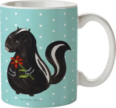 Produktbild von Mr. & Mrs. Panda Plastikbecher Stinktier Blume - Türkis Pastell - Geschenk, Dreams, Kinderbecher, Kindertasse, Skunk, Trinklernbecher, Pott, Träume, Haferl, Raubtier