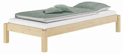 Produktbild von Massivholzbett Stapelbett Einzelbett 90x200 Kiefer unbehandelt Zubehör wählbar V-60.48N-09ohne Zubehör