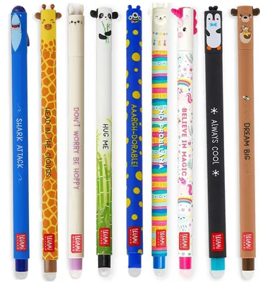 Produktbild von LEGAMI 9er Set radierbare Gelstifte mit neuem Monster Stift Stifteset mit Hai, Giraffe, Bunny, Panda, Lama, Einhorn, Pinguin, Teddy und MONSTER