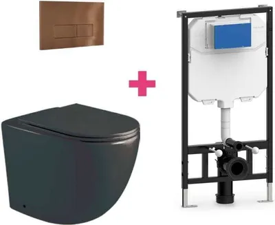 Produktbild von Wand-WC Komplett-Set GENOVA schwarz mit Vorwandelement und Betätigungsplatte
