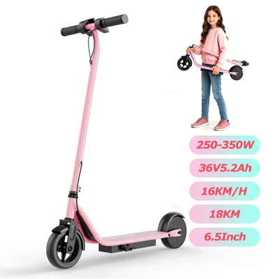 Image de Trottinette électrique pour enfants - MiniGX65 - Moteur de 250 à 350W - Autonomie jusqu'à 20 km - Vitesse maximale : 16 km/h - Roues de 16,5 cm - Double frein - Pliable - Rose