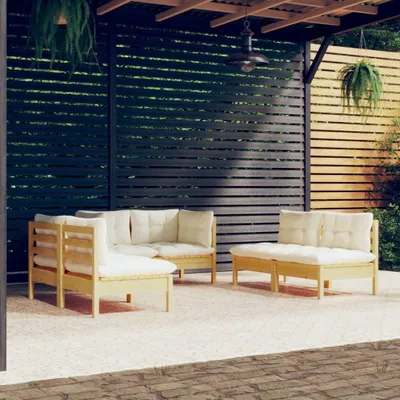 Produktbild von "2024 Moderne" 6-tlg. Garten-Lounge-Set mit Creme Kissen Massivholz Kiefer - Gartenset Sitzgruppeen Neu9454426