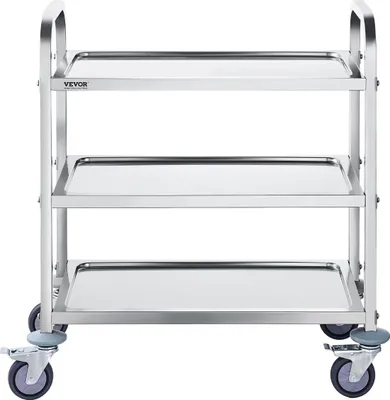 Immagine prodotto di Carrello in acciaio inossidabile, carrello multiuso da laboratorio a 3 ripiani con capacità di carico di 180 kg, carrello medico con ruote universali bloccabili, per laboratorio, clinica, cucina, salone di bellezza