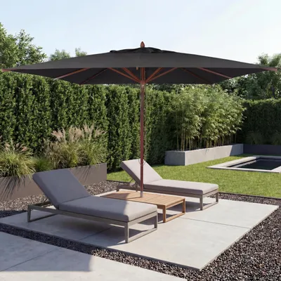 Produktbild von Gastronomie Holz-Sonnenschirm MCW-C57b, Gartenschirm, Polyester/Holz 29kg, eckig 4x4m Seilzug stoßsicher  anthrazit