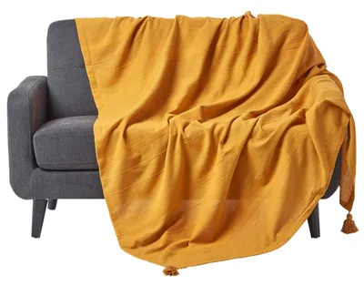 Obrázek produktu pro HOMESCAPES Přehoz na postel Rajput, 100% bavlna, hořčicově žlutá, 255 x 360 cm