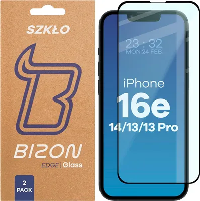 Produktbild von Gehärtetes Glas für iPhone 17e / 16e / 14 / 13 Pro / 13, Bizon Glass Edge Duo, Schwarzer Rahmen, 2 Stück