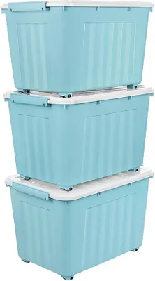 Obrázek produktu pro Praktické úložné boxy s víkem o objemu 55 l pro domácnost a kancelář, sada 3 kusů