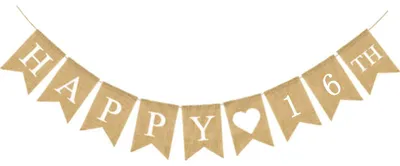 Jute Wimpelkette 16. Geburtstag Happy 16 Celebrations Banner