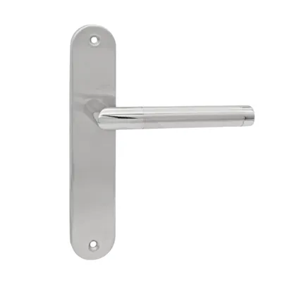Produktbild von DOMINO Türgriff Blind Drückergarnitur | Langschildgarnitur | Türklinke für Zimmertür, Bürotür, Kellertür & Innentür | L-Form | Türbeschläge aus Edelstahl | Silber Türdrückergarnitur | SPECTRA INX